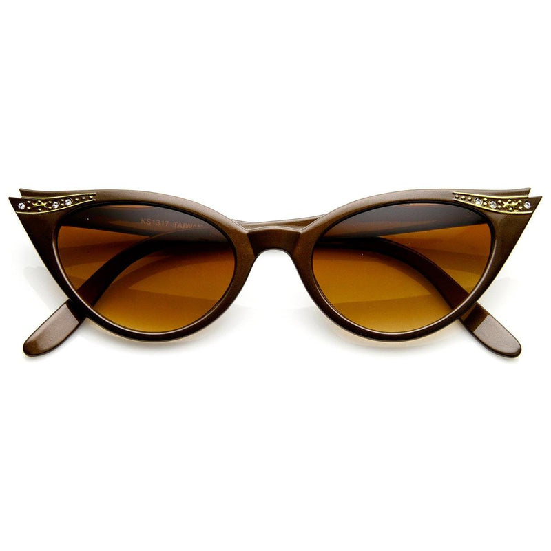 zeroUV Elegant 50s Vintage Womens Fashion Rhinestone Cat Eye Sunglasses 8433 Sunglasses White Smoke Brown Amber