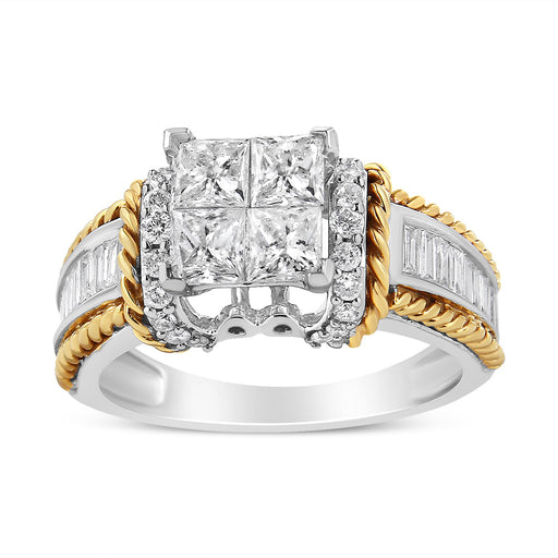 Bids.com 14K White and Yellow Gold 1 1/2 Cttw Invisible Set Princess-Cut Diamond Quad Style Engagement Ring (H-I Color, SI2-I1 Clarity) - Ring Size 7 Rings White Smoke 7 / YellowWhite.Gold