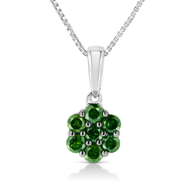 Bids.com .925 Sterling Silver 1/2 Cttw Prong Set Treated Green Diamond Floral Cluster 18" Pendant Necklace (Green Color, I1-I2 Clarity) Necklaces White Smoke Yellow Diamond / 0.25 / White,Yellow Diamond / 0.25 / Yellow,Green Diamond / 0.25 / White,Yellow Diamond / 0.5 / White,Green Diamond / 0.5 / White