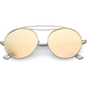 zeroUV Retro Polarized Round Metal Aviator Mirrored Lens Sunglasses C821 Sunglasses White Smoke Gold Peach Mirror