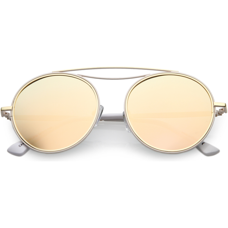 zeroUV Retro Polarized Round Metal Aviator Mirrored Lens Sunglasses C821 Sunglasses White Smoke Gold Peach Mirror