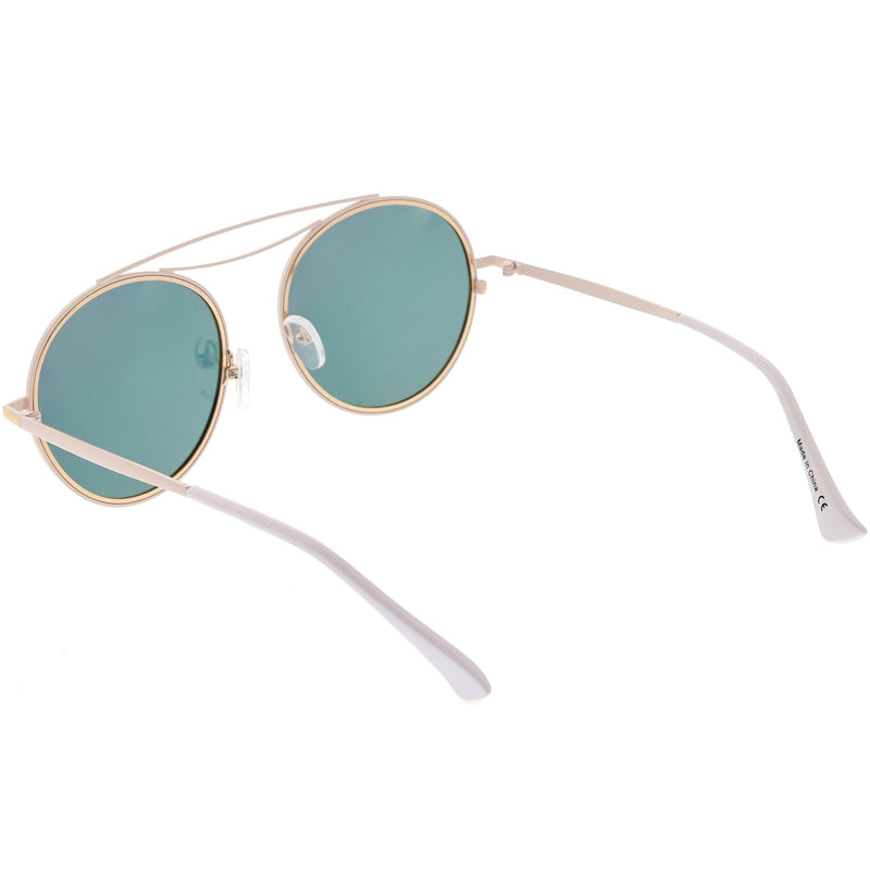 zeroUV Retro Polarized Round Metal Aviator Mirrored Lens Sunglasses C821 Sunglasses White Smoke Gold Peach Mirror,Pink Pink Mirror,Gold Gold Mirror,Black Smoke,Silver Silver Mirror,Silver Blue Mirror