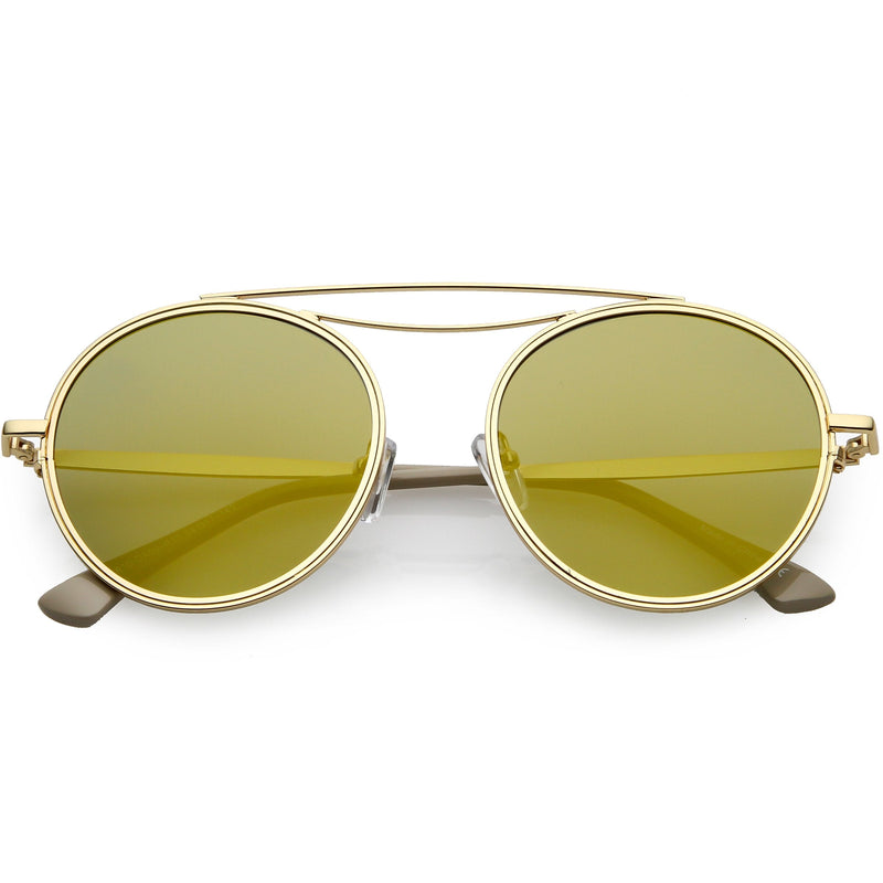 zeroUV Retro Polarized Round Metal Aviator Mirrored Lens Sunglasses C821 Sunglasses White Smoke Gold Gold Mirror