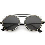zeroUV Retro Polarized Round Metal Aviator Mirrored Lens Sunglasses C821 Sunglasses White Smoke Black Smoke