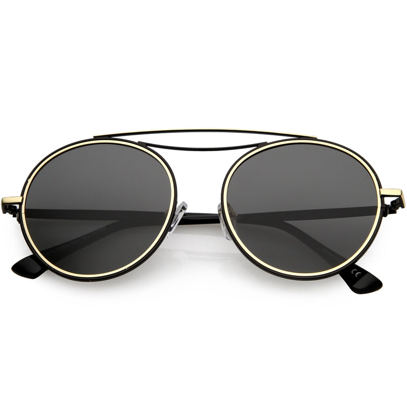 zeroUV Retro Polarized Round Metal Aviator Mirrored Lens Sunglasses C821 Sunglasses White Smoke Black Smoke