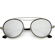 zeroUV Retro Polarized Round Metal Aviator Mirrored Lens Sunglasses C821 Sunglasses White Smoke Silver Silver Mirror
