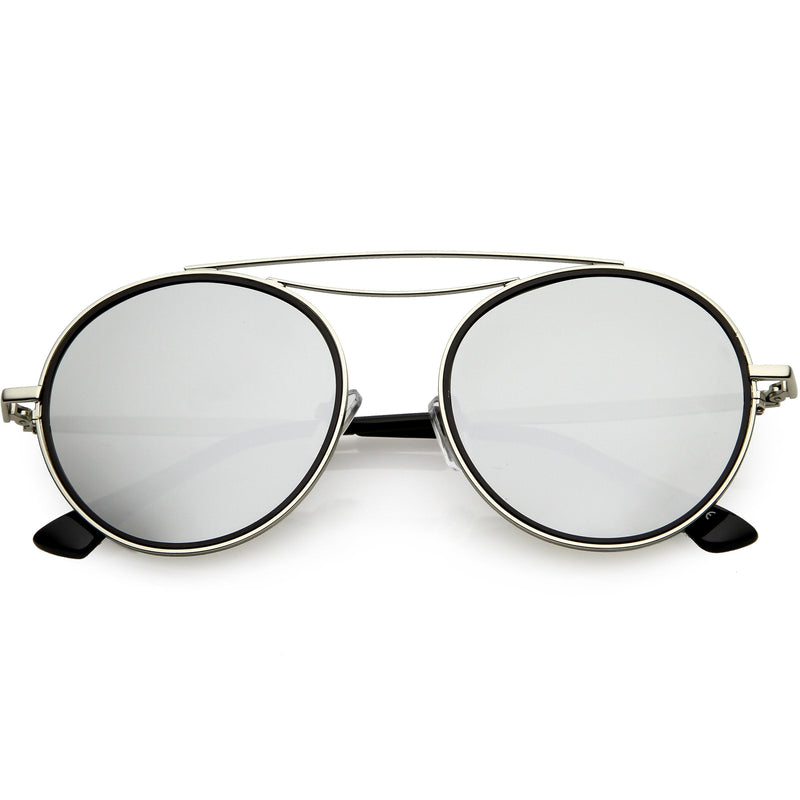 zeroUV Retro Polarized Round Metal Aviator Mirrored Lens Sunglasses C821 Sunglasses White Smoke Silver Silver Mirror