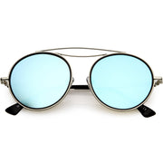 zeroUV Retro Polarized Round Metal Aviator Mirrored Lens Sunglasses C821 Sunglasses White Smoke Silver Blue Mirror