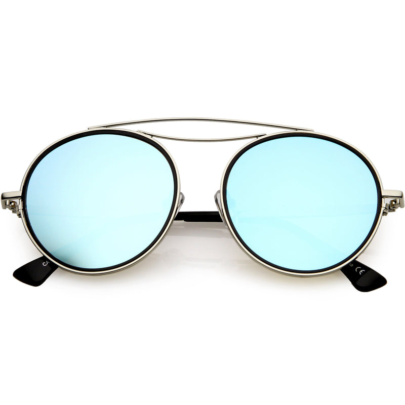 zeroUV Retro Polarized Round Metal Aviator Mirrored Lens Sunglasses C821 Sunglasses White Smoke Silver Blue Mirror
