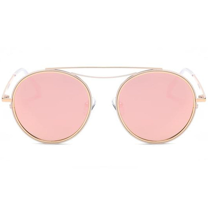 zeroUV Retro Polarized Round Metal Aviator Mirrored Lens Sunglasses C821 Sunglasses White Smoke Pink Pink Mirror