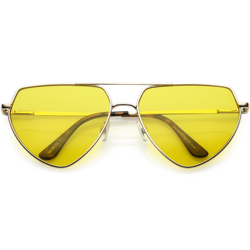 zeroUV Retro Oversize Color Tone Flat Top Aviator Sunglasses C755 Sunglasses White Smoke Gold Yellow