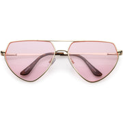 zeroUV Retro Oversize Color Tone Flat Top Aviator Sunglasses C755 Sunglasses White Smoke Gold Pink
