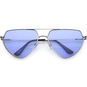 zeroUV Retro Oversize Color Tone Flat Top Aviator Sunglasses C755 Sunglasses White Smoke Silver Blue