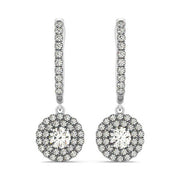 Bids.com 14k White Gold Double Halo Round Diamond Drop Earrings (1 cttw) Earrings White Smoke White Gold