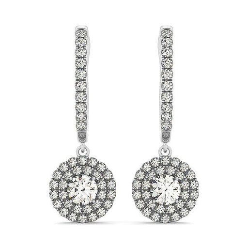 Bids.com 14k White Gold Double Halo Round Diamond Drop Earrings (1 cttw) Earrings White Smoke White Gold