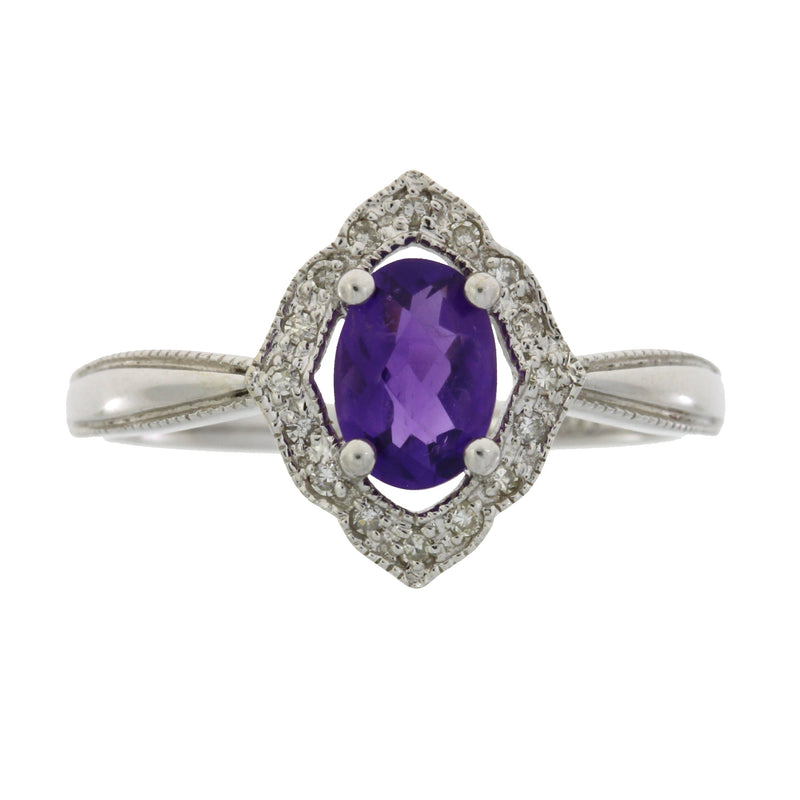 Bids.com 1.06ct Amethyst Diamond Ring 14KT White Gold Rings White Smoke 6.50