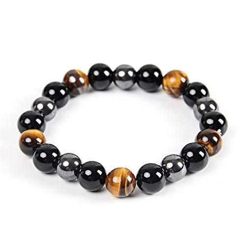 ZAQ Skin & Body Triple Protection Bracelet - Hematite - Black Obsidian - Tiger Eye Black 6mm,8mm,10mm