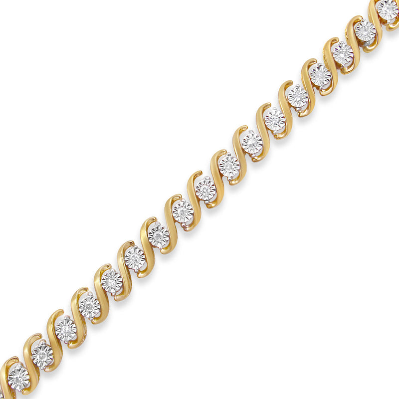 Bids.com 14K Yellow Gold Plated .925 Sterling Silver 1/2 Cttw Round Miracle-Set Diamond S-Curve Tennis Bracelet (I-J Color, I3 Clarity) - 7" Bracelets White Smoke YellowWhite.Sterling Silver / 7