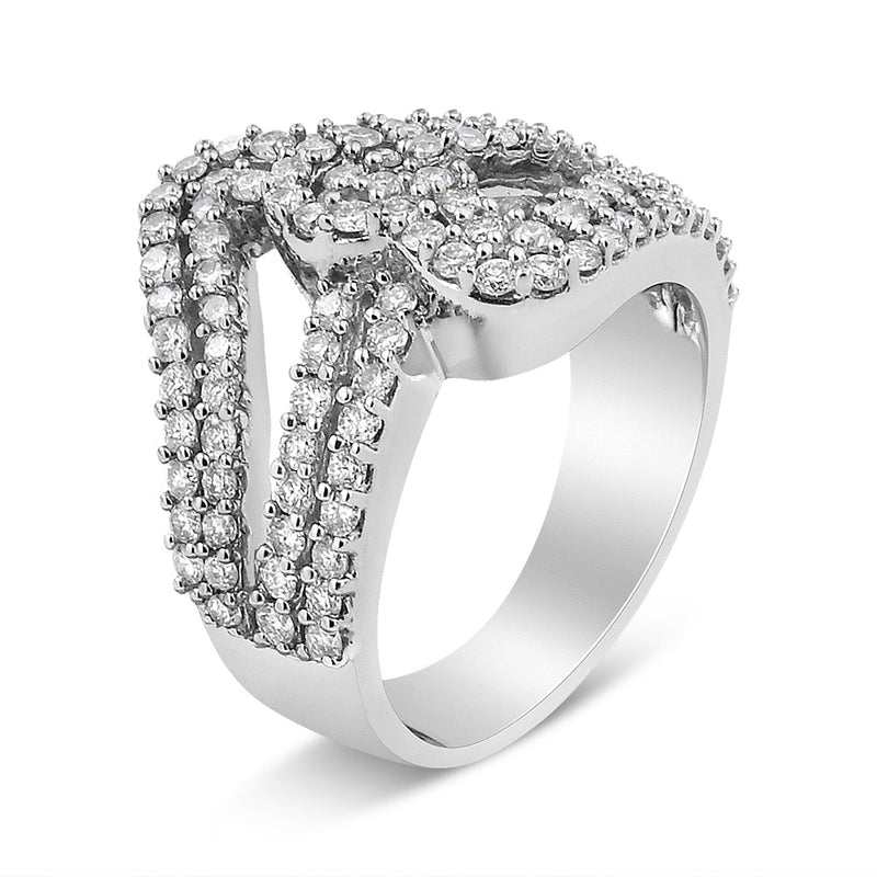 Bids.com 14K White Gold 1 1/2 Cttw Diamond Open Double Heart Bypass Ring Band (H-I Color, VS1-VS2 Clarity) - Ring Size 7 Rings White Smoke 7 / White.Gold