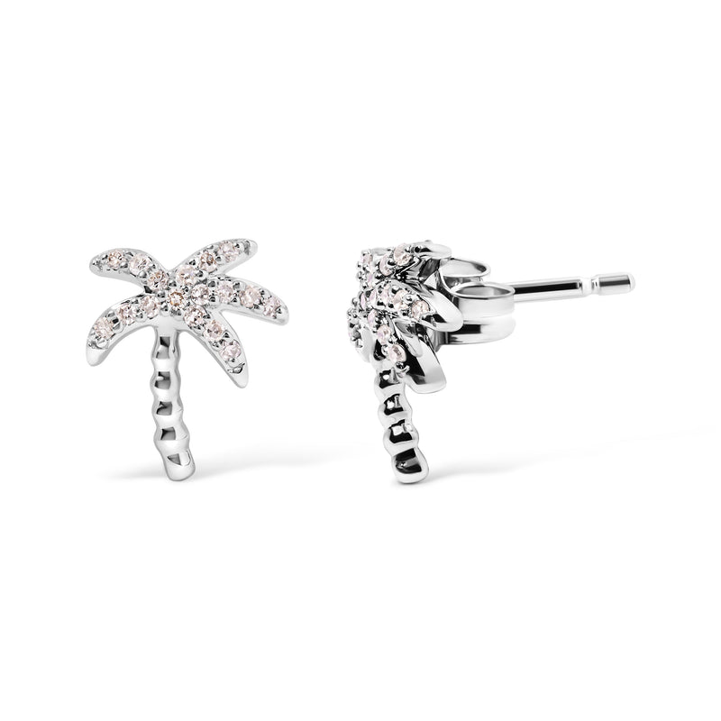 Bids.com 10K White Gold 1/10 Cttw Diamond  Encrusted Palm Tree Stud Earrings (H-I Color, I1-I2 Clarity) Earrings White Smoke White.Gold / 0.102