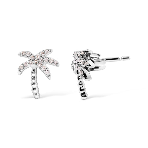 Bids.com 10K White Gold 1/10 Cttw Diamond  Encrusted Palm Tree Stud Earrings (H-I Color, I1-I2 Clarity) Earrings White Smoke White.Gold / 0.102