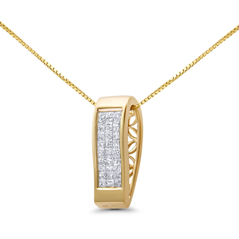 Bids.com 14K Yellow Gold 1/2 Cttw Invisible Set Princess Cut Diamond Vertical Bar Block Pendant 18" Necklace (H-I Color, SI2-I1 Clarity) Necklaces White Smoke Yellow.Gold / 18,White.Gold / 18