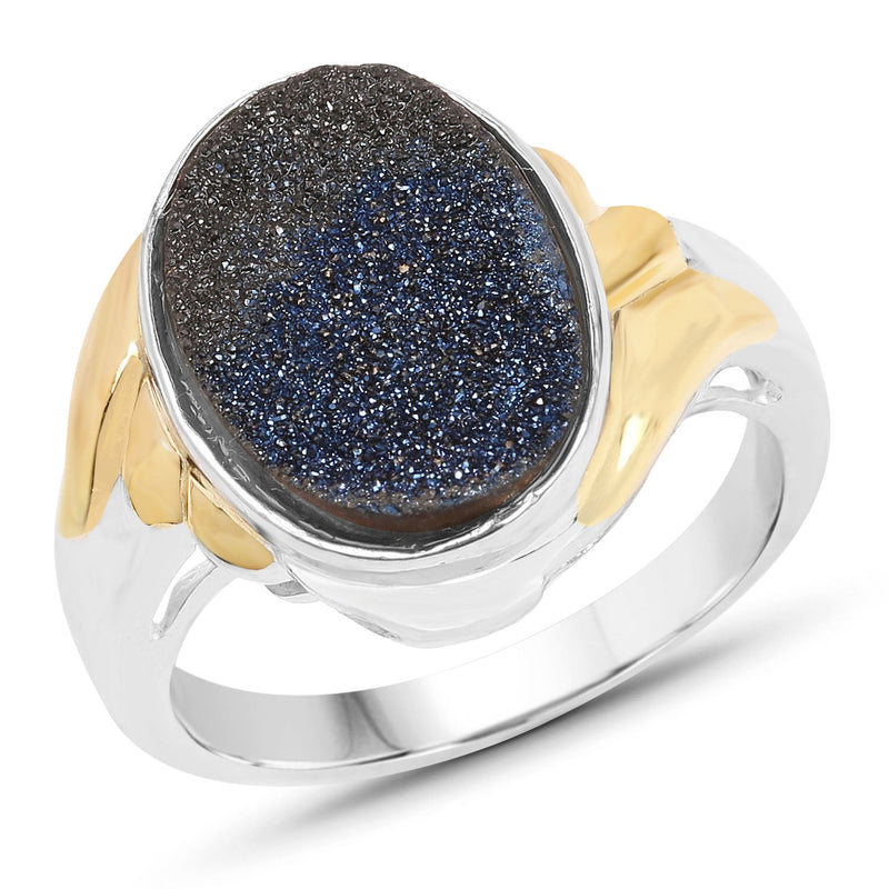 Bids.com 3.25 Carat Genuine Cobalt Blue Drusy .925 Sterling Silver Ring Rings White Smoke size 6.00,size 7.00,size 9.00,size 8.00,size 5.00