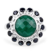 Bids.com 6.88 Carat Dyed Emerald & Blue Sapphire .925 Sterling Silver Ring Rings White Smoke size 6.00,size 7.00,size 8.00,size 9.00,size 10.00,Size 5.00