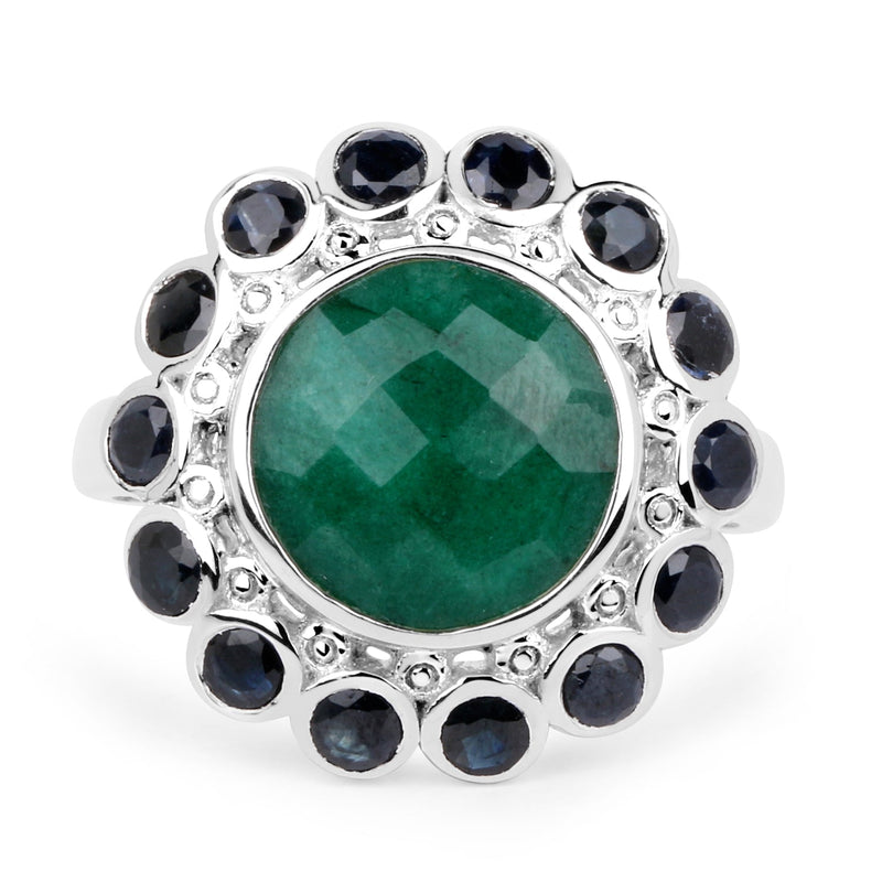 Bids.com 6.88 Carat Dyed Emerald & Blue Sapphire .925 Sterling Silver Ring Rings White Smoke size 6.00,size 7.00,size 8.00,size 9.00,size 10.00,Size 5.00