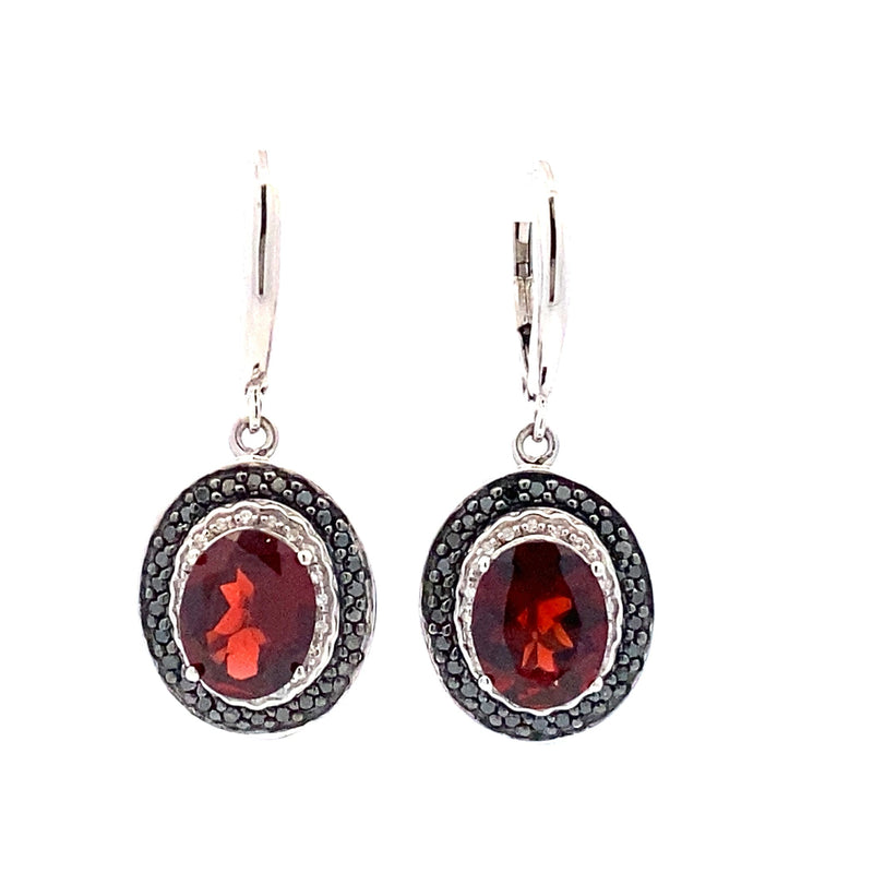 Bids.com .38ct Garnet Diamond Dangle Earrings Sterling Silver Earrings White Smoke
