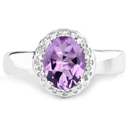 Bids.com 1.68 Carat Genuine  Amethyst and White Topaz .925 Sterling Silver Ring Rings White Smoke size 6.00,size 8.00,size 7.00,size 5.00,size 9.00