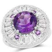 Bids.com 5.58 Carat Genuine Amethyst and White Topaz .925 Sterling Silver Ring Rings White Smoke size 6.00,size 7.00,size 8.00,size 9.00