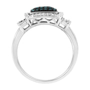 Bids.com Black Rhodium Plated .925 Sterling Silver 1/2 Cttw White & Blue Diamond Square Halo Cocktail Ring (Fancy Blue & H-I Color, I2-I3 Clarity) - SIze 6 Rings White Smoke 7 / White.Sterling Silver,8.5 / White.Sterling Silver,8 / White.Sterling Silver,7.5 / White.Sterling Silver,6.5 / White.Sterling Silver,6 / White.Sterling Silver