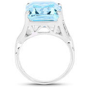 Bids.com 14.20 Carat Genuine Blue Topaz .925 Sterling Silver Ring Rings White Smoke size 7.00,size 8.00,size 6.00,size 9.00,size 5.00