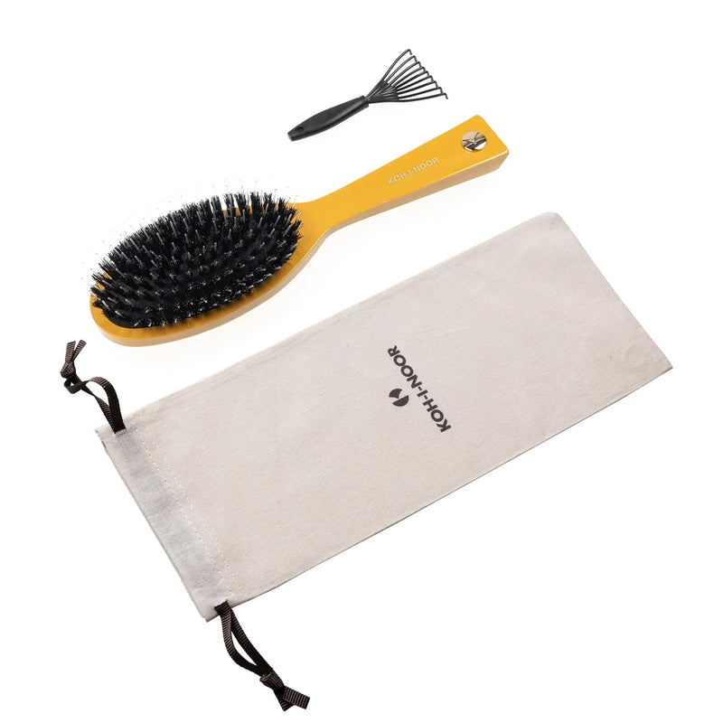 KOH-I-NOOR Beauty USA Pastel Boar & Nylon Pin Hair Brush - Biodegradable Acetate in 6 Colors Hair Brush White Smoke Mustard yellow / Large,Mustard yellow / Small