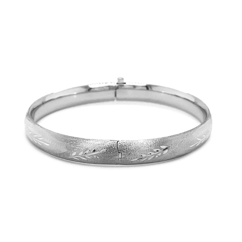 Bids.com Classic Floral Carved Bangle in 14k White Gold (8.0mm) Bracelets White Smoke 7 / White Gold,8 / White Gold