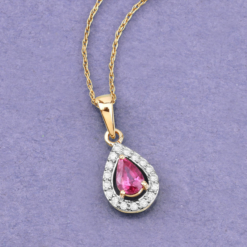 Bids.com 1.03 Carat Genuine Ruby and White Diamond 14K Yellow Gold Pendant Pendants Dark Gray