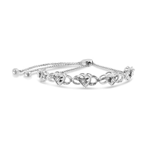 Bids.com .925 Sterling Silver Diamond Accent Interlocking Infinity and Heart 4â€-10â€ Adjustable Bolo Tennis Bolo Bracelet (H-I Color, I2-I3 Clarity) Bracelets White Smoke White.Sterling Silver / 7