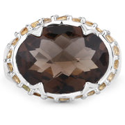 Bids.com 9.58 Carat Genuine Smoky Quartz and Citrine .925 Sterling Silver Ring Rings White Smoke size 7.00,size 5.00,size 6.00,size 8.00,size 9.00