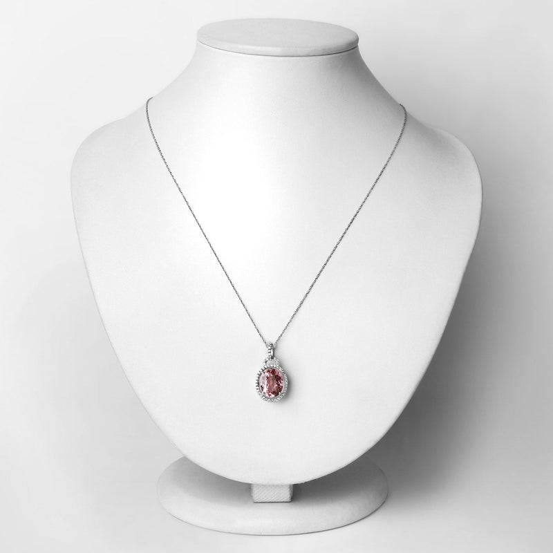 Bids.com 3.90 Carat Genuine Pink Tourmaline and White Diamond 14K White Gold Pendant Pendants Lavender
