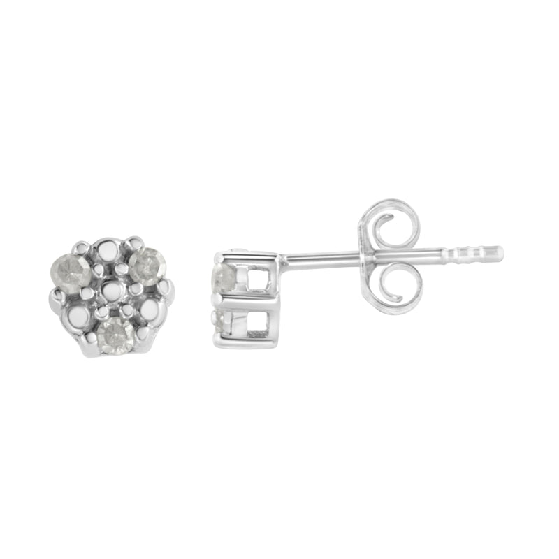 Bids.com .925 Sterling Silver 1/10 cttw Prong Set Round-Cut Trio Diamond Stud Earrings (I-J Color, I3 Clarity) Earrings White Smoke White.Sterling Silver / 0.12