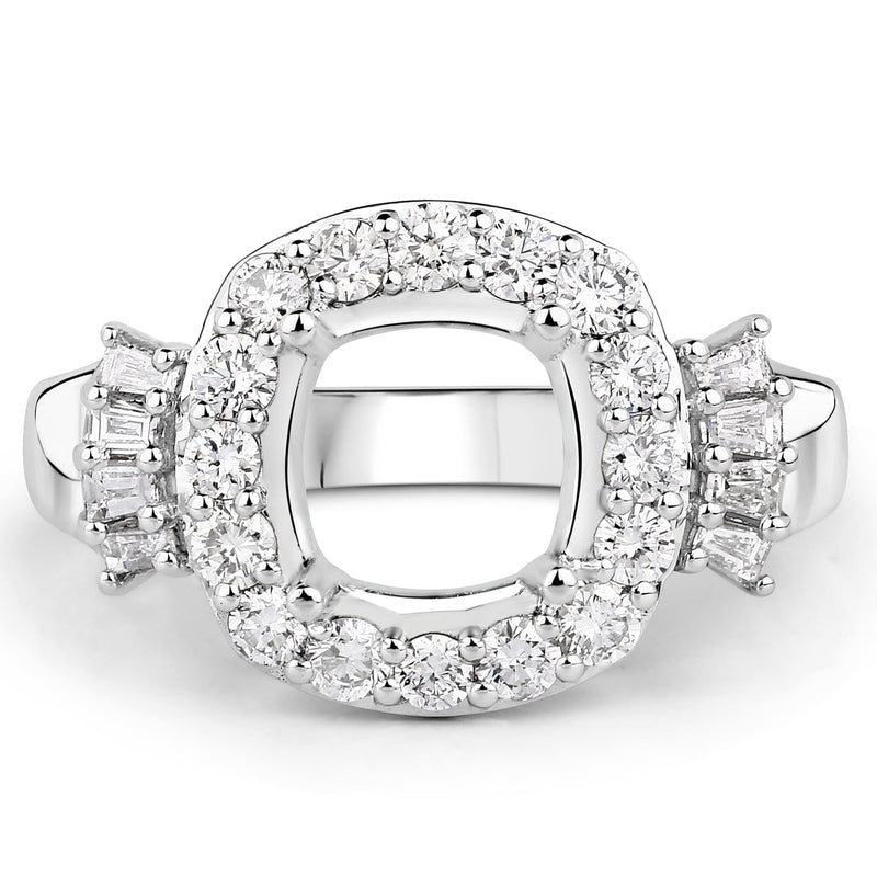 Bids.com 0.73 Carat Genuine White Diamond 14K White Gold Semi Mount Ring - holds 8x8mm Cushion Gemstone Rings White Smoke size 7.00,size 6.00,size 8.00