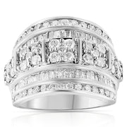Bids.com .925 Sterling Silver 2.0 Cttw Round & Baguette Cut Diamond Multi-Row Channel Set Tapered Cocktail Fashion Ring (I-J Color, I3 Clarity) - Size 7 Rings White Smoke 7 / White.Sterling Silver,6 / White.Sterling Silver,8 / White.Sterling Silver,9 / White.Sterling Silver,6 / Yellow.Sterling Silver,7 / Yellow.Sterling Silver,8 / Yellow.Sterling Silver