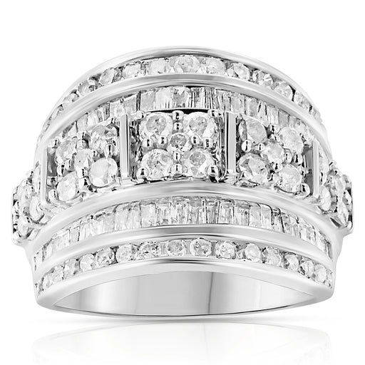 Bids.com .925 Sterling Silver 2.0 Cttw Round & Baguette Cut Diamond Multi-Row Channel Set Tapered Cocktail Fashion Ring (I-J Color, I3 Clarity) - Size 7 Rings White Smoke 7 / White.Sterling Silver,6 / White.Sterling Silver,8 / White.Sterling Silver,9 / White.Sterling Silver,6 / Yellow.Sterling Silver,7 / Yellow.Sterling Silver,8 / Yellow.Sterling Silver