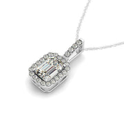 Bids.com Halo Pendant With Emerald Center Diamond in 14k White Gold (1 1/5 cttw) Necklaces White Smoke 18 / White Gold