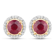 Bids.com 1.22 Carat Genuine Ruby and White Diamond 14K Yellow Gold Earrings Earrings White Smoke