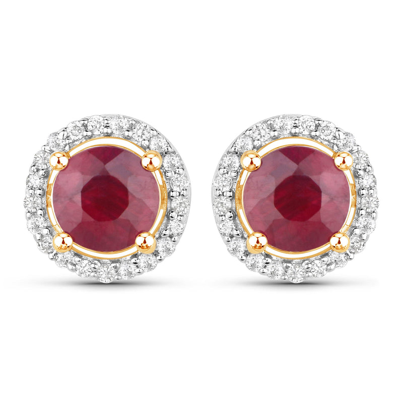 Bids.com 1.22 Carat Genuine Ruby and White Diamond 14K Yellow Gold Earrings Earrings White Smoke