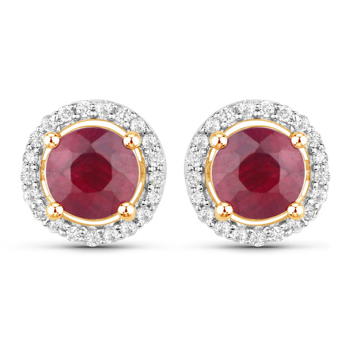 Bids.com 1.22 Carat Genuine Ruby and White Diamond 14K Yellow Gold Earrings Earrings White Smoke