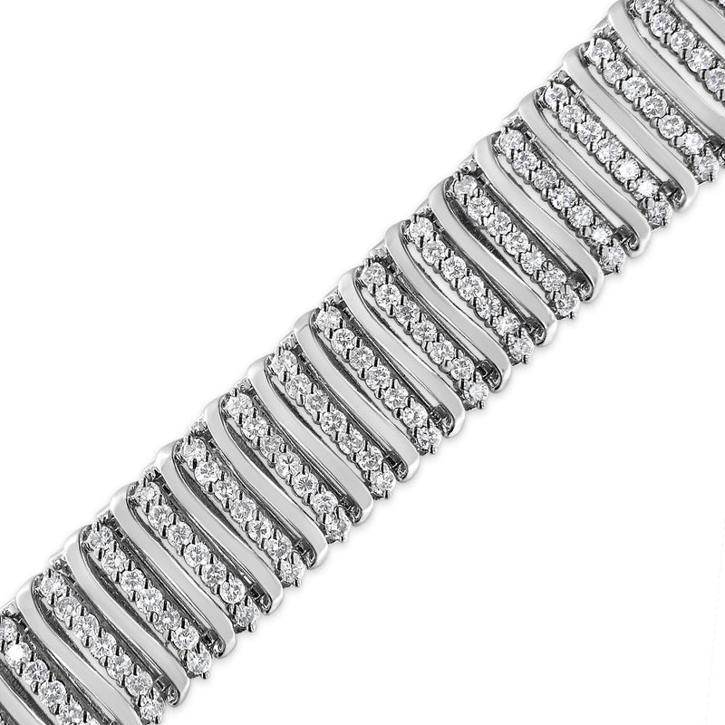 Bids.com .925 Sterling Silver 8 1/2 Cttw Diamond 7 Row Chevron "S" Curved Link Tennis Bracelet (I-J color, I1-I2 clarity) - 7.25" Bracelets White Smoke White.Sterling Silver / 7.25