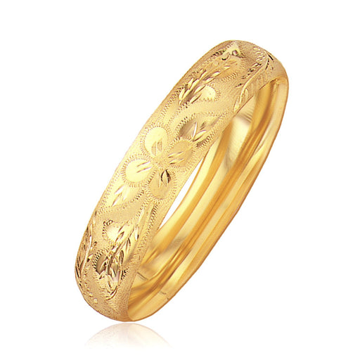 Bids.com Classic Floral Carved Bangle in 14k Yellow Gold (13.5mm) Bracelets White Smoke 7 / Yellow Gold,8 / Yellow Gold